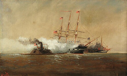 Merrimac Sinking the Cumberland, 1862, Alexander C. Stuart