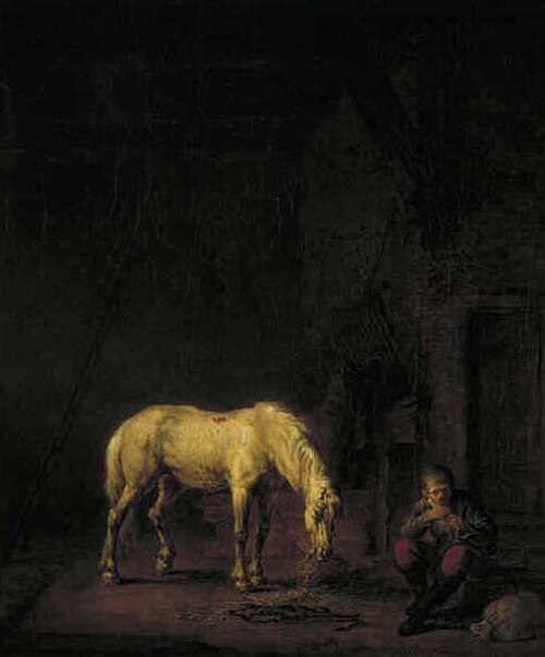 Stable with White Horse, 1819, Louis Moritz