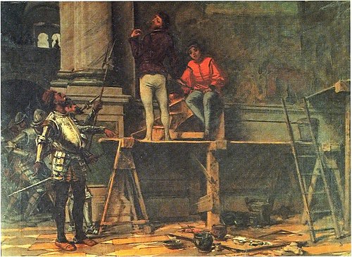 Floriano Ferramola rifiuta di abbandonare il cantiere davanti alle truppe di Gaston de Foix, 1850, Modesto Faustini