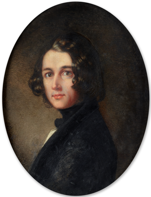 Portrait of Charles John Huffman Dickens (1812-1870), wearing dark jacket and cravat, white waistcoa, 1843, Margaret Gillies