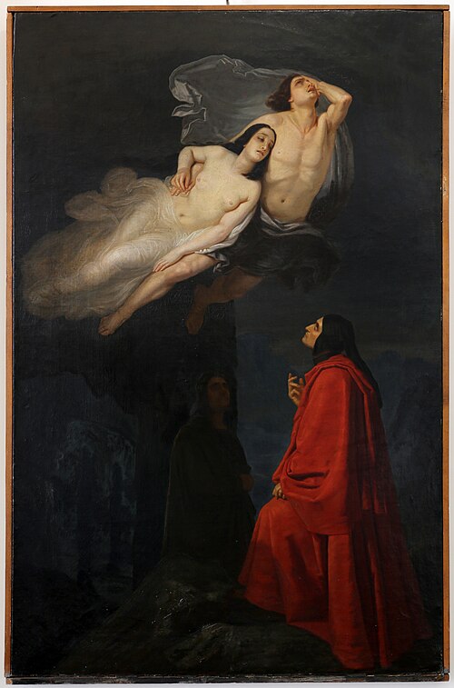 Paolo and Francesca in the vortex of hell, 1850, Giuseppe Frascheri
