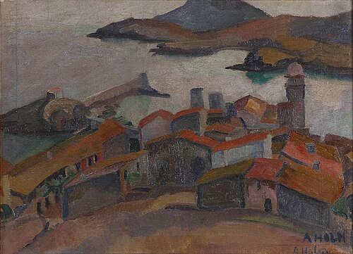 Town at a rocky coast, , Astrid Holm