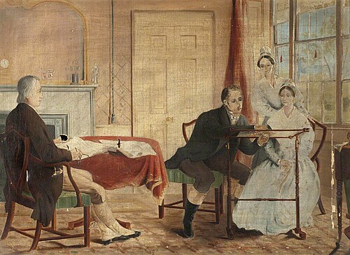 George Stephenson Giving Lessons in Embroidery to Edward Pease's Daughters at Darlington in 1823, , Alfred Rankley