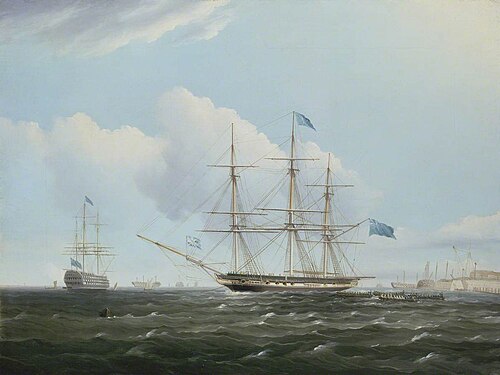 The Mayor and Corporation of Portsmouth going on board HM yacht 'Royal Sovereign' with a loyal addre, 1831, Henry Moses