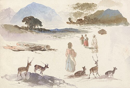 Sheet of Studies of Deer, Figures and Landscape, , Aaron Edwin Penley