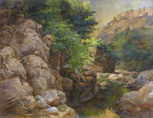 Rocky Landscape with Stream and Village, , Thomas Stuart Smith