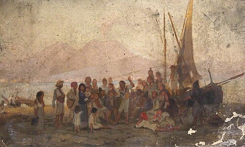 Figures by a Boat (Bay of Naples, with Vesuvius behind), , Thomas Stuart Smith