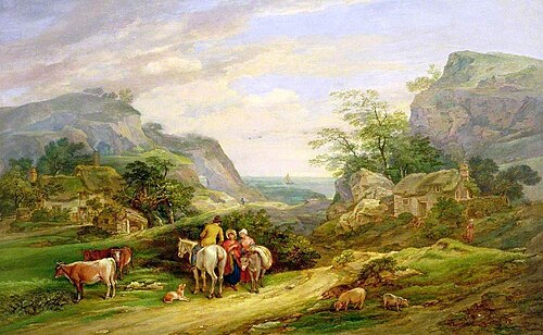 Landscape with Figures and Cattle, Sea in the Distance, , James Leakey