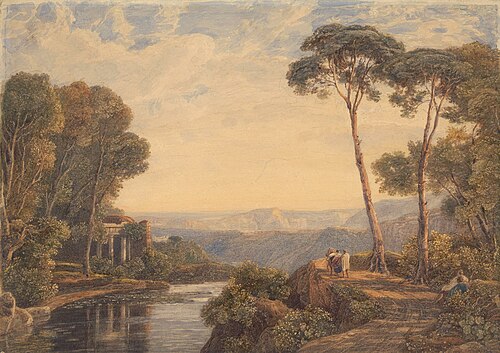 Landscape with a Temple and Figures by a River, , Francis Oliver Finch