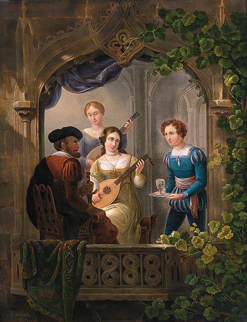 Musikalische Unterhaltung am Balkon, 1834, Henricus Franciscus Wiertz