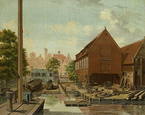 The Shipyard 'D'Hollandsche Tuin' on Bickers Eiland, Amsterdam, 1823, Pieter Godfried Bertichen