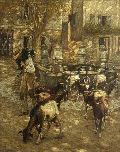 Goats at a Fountain, 1926, Henry Herbert La Thangue