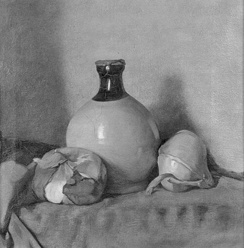 Stilleven van soyakruikje en uien, 1920, Julie Graag