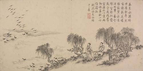 董邦达画弘历和江文通诗意图册, , Dong Bangda