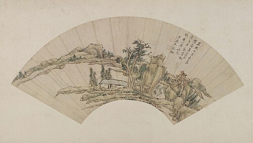 王敬铭山水图扇页, 1707, Wang Jingming