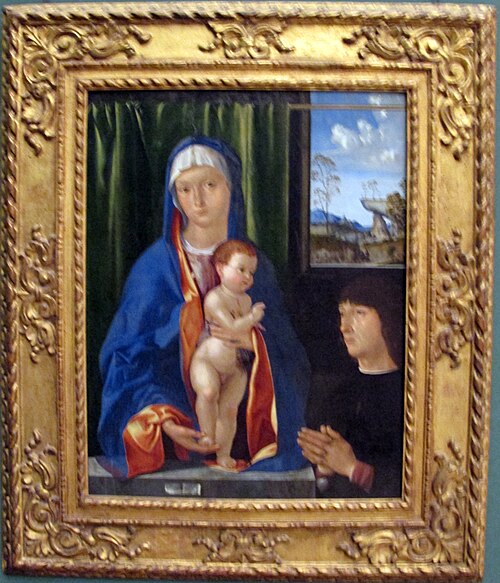 madonna col bambino e un devoto, , Antonio Solario