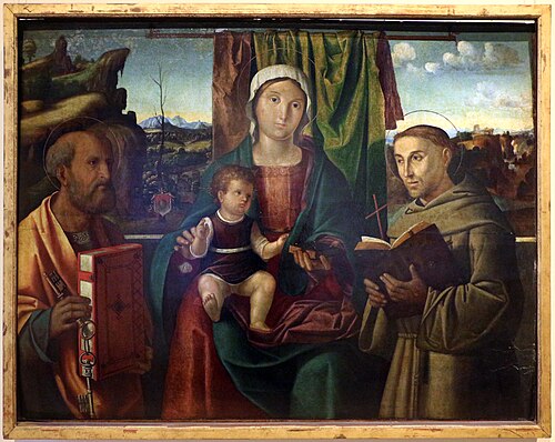 madonna col bambino tra i ss. Pietro e Francesco, 1514, Antonio Solario