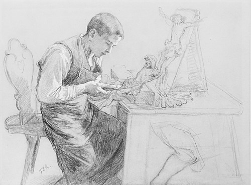 Study of a Boy Carving a Crucifix, 1908, Toby Edward Rosenthal