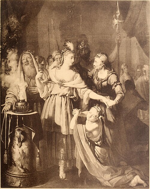 The death of Sophonisbe: she receives from a servant a cup of poison sent to her by Masinissa, 1726, Herman van der Myn