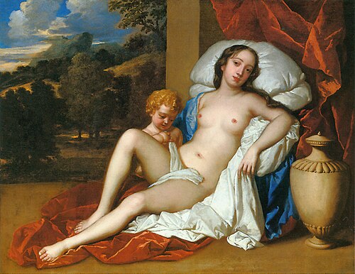 Portrait of a young woman (either Barbara Villiers or Nell Gwyn) and child, as Venus and Cupid, 1700, Peter Lely