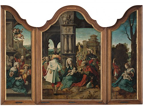 Triptych with the Adoration of the Magi, the Adoration of the Shephards and the Rest on the Flight t, 1520, Maître de l'Adoration de Lille