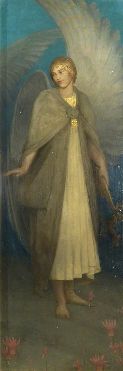 An Angel with a Lyre (triptych, right wing), 1898, Thomas Millie Dow