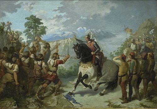 Pere II el Gran al coll de Panissars, 1866, Bartomeu Ribó i Terriz