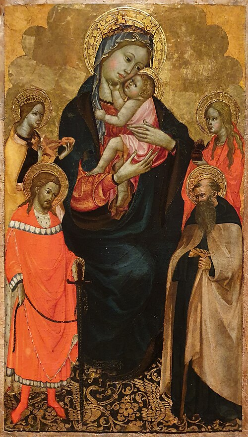 A Virgem com o Menino e Santa Catarina de Alexandria, São Juliano, Santa Maria Madalena e Santo Antã, 1405, Scolaio di Giovanni
