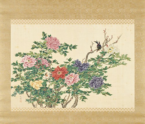 Peonies and Birds, 1850, Shuki Okamoto