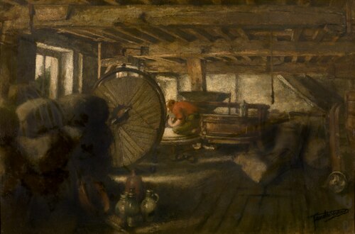 The interior of a windmill, 1885, Jan Stobbaerts