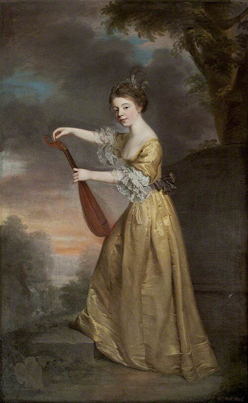 Sophia Anne Delaval, later Mrs John Jadis (1755 - 1793), as a girl, tuning a Mandolin in a Landscape, 1770, William Bell