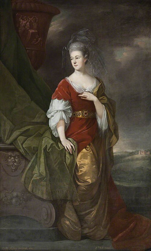 Susanna Robinson, Lady Delaval (1730 - 1783), as Venus, beside an urn on a pedestal, in a  landscape, 1770, William Bell