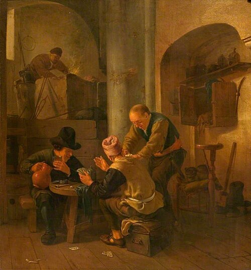 An Interior with Card Players and a Blacksmith, 1661, Johannes Natus