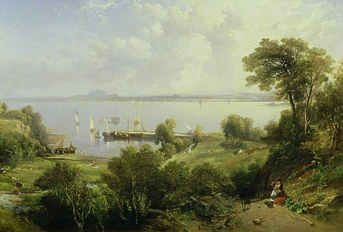 Aberdour Harbour, Edinburgh in the Distance, 1857, Edmund Thornton Crawford