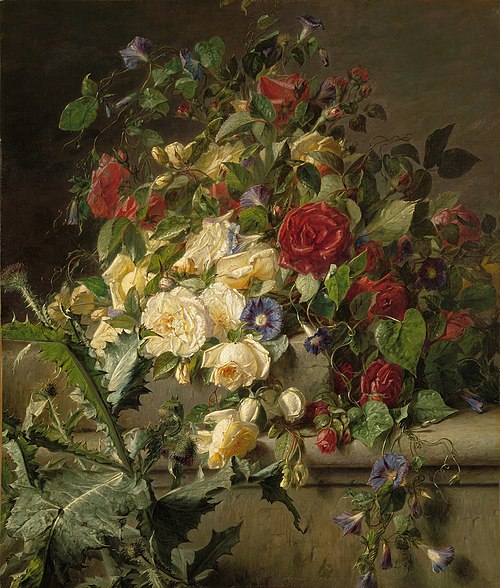 Bouquet of Flowers on a Ledge, 1850, Adriana Johanna van Haanen
