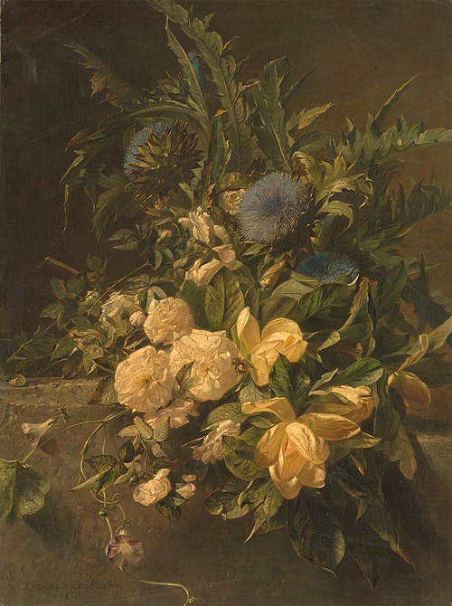 Artichokes, Roses and Magnolia's, 1876, Adriana Johanna van Haanen