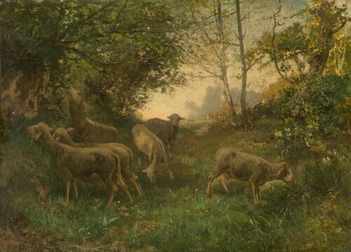 Sheep on the Fringe of the Wood, 1864, Hippolyte Boulenger