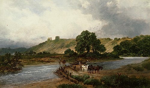 Hauling logs near Rhuddlan Castle, 1870, James Peel