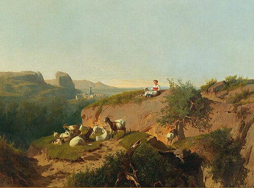 Southern landscape with goats and shepherd, 1872, András Markó