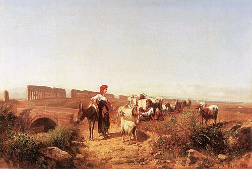 Sunlit Italian Landscape with Goats, 1889, András Markó