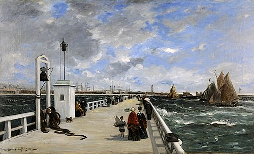 Promeneurs sur la jetée de Trouville-sur-Mer, 1877, Joseph Alfred Bellet du Poisat