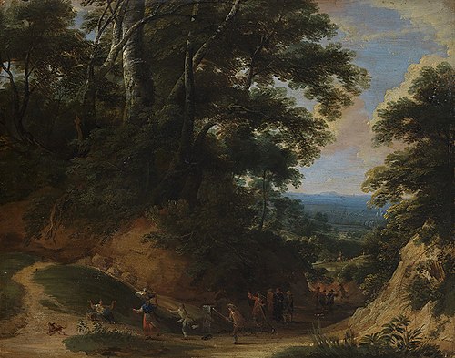 Mountain pass with soldiers attacking peasants, 1657, Jacques d'Arthois