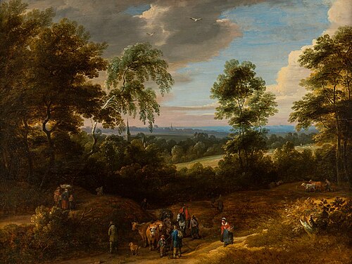 Paysage : Vue prise dans le Brabant avec figures et animaux, 1650, Jacques d'Arthois