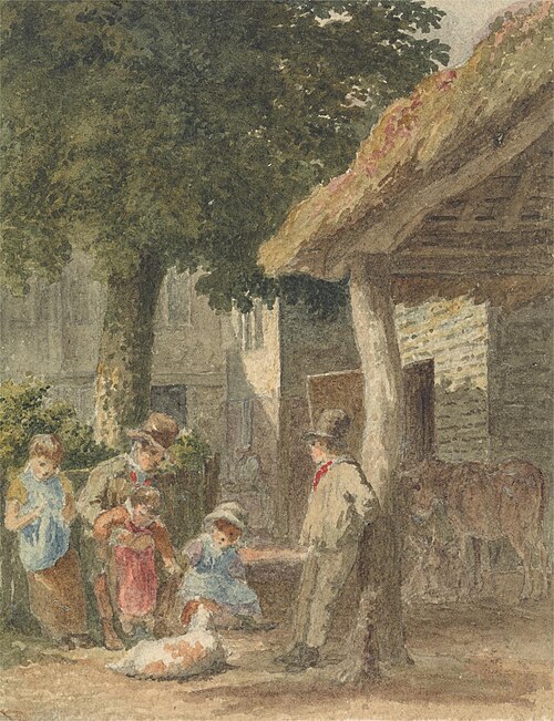 Children With a Dog in Farmyard, , Robert Hills