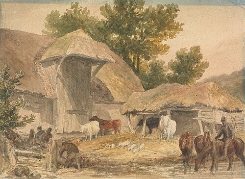 Farmyard with Horses Waiting, , Robert Hills
