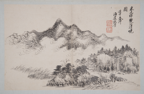 王翚等九家山水册-杨晋楚山清晓图页, , Yang Jin