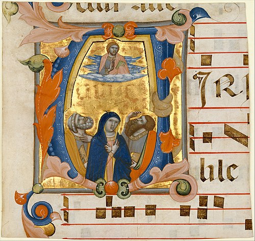 Ascension in an Initial V, 1342, Niccolò di ser Sozzo