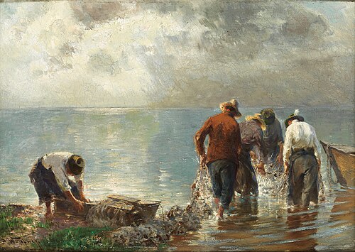 Fishermen hauling in nets on Lake Chiemsee, , Josef Wopfner