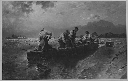 Fischzug am Chiemsee, 1886, Josef Wopfner