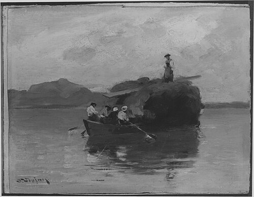 Boot auf dem Wasser mit Heu beladen, 1893, Josef Wopfner